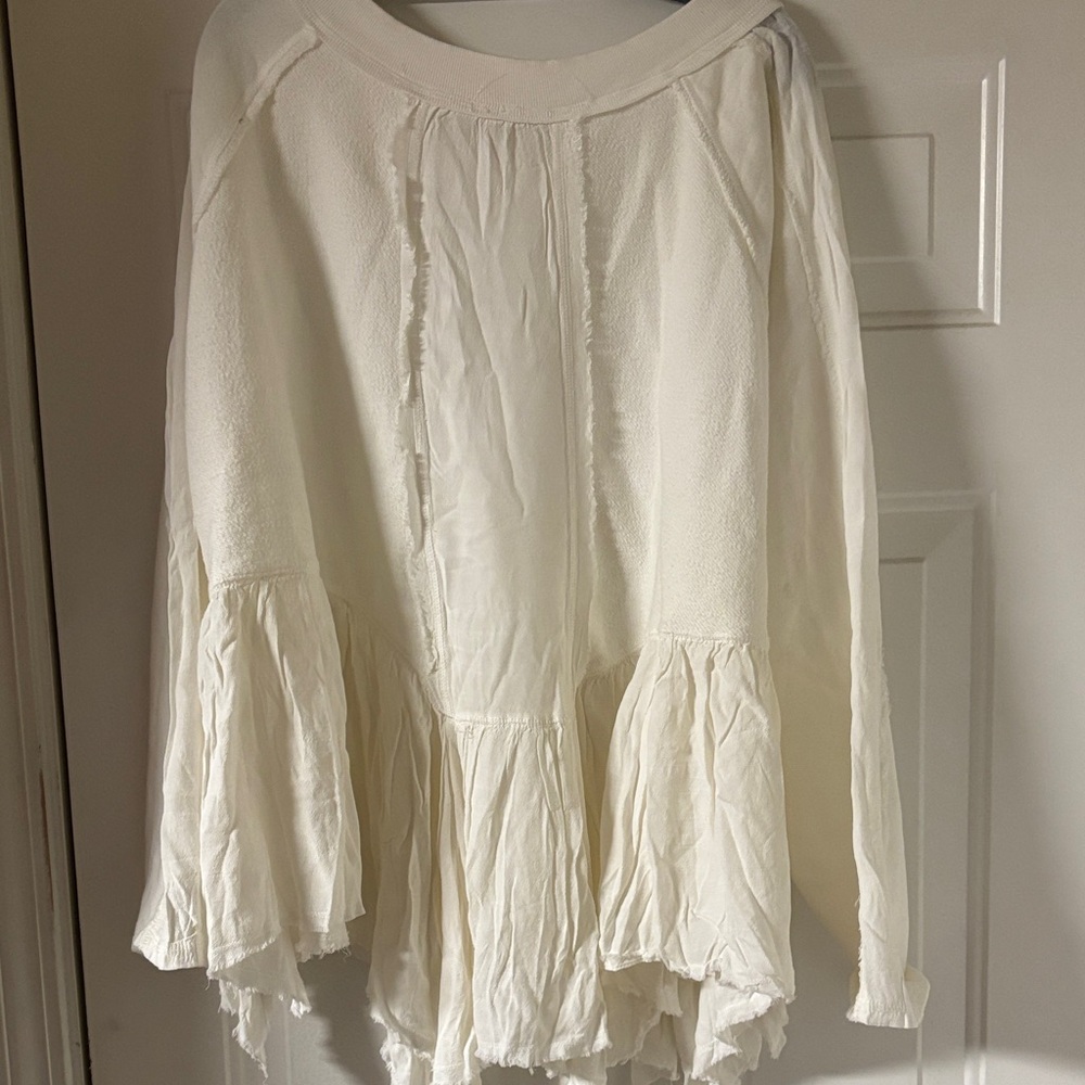 Free People Gold Duster Ivory Cream oversized asymmetrical Sweatshirt NWOT - Picture 4 of 9